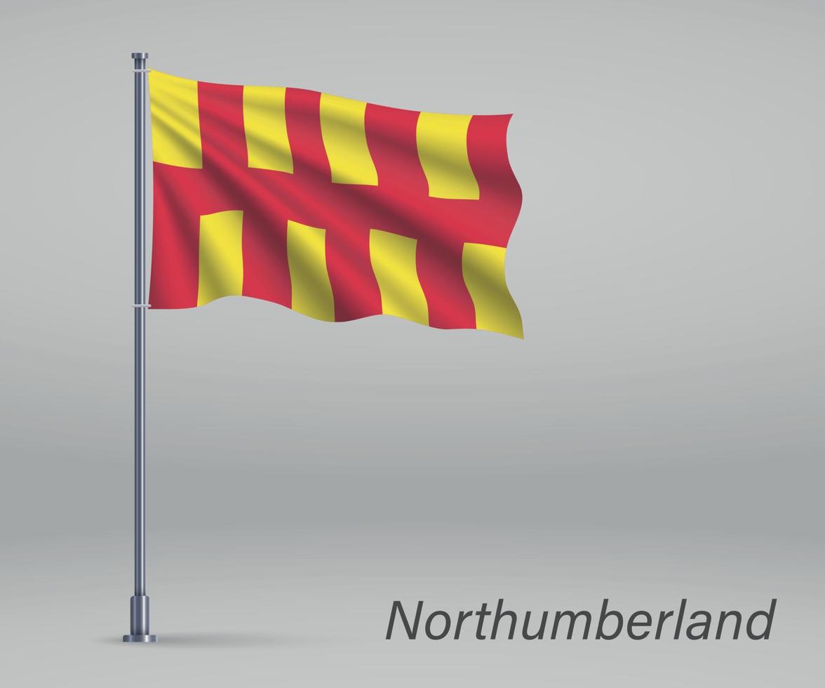 Waving flag of Northumberland - county of England on flagpole. T vector