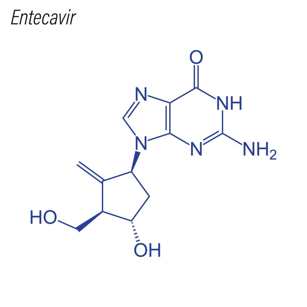 Vector Skeletal formula of Entecavir. Drug chemical molecule.