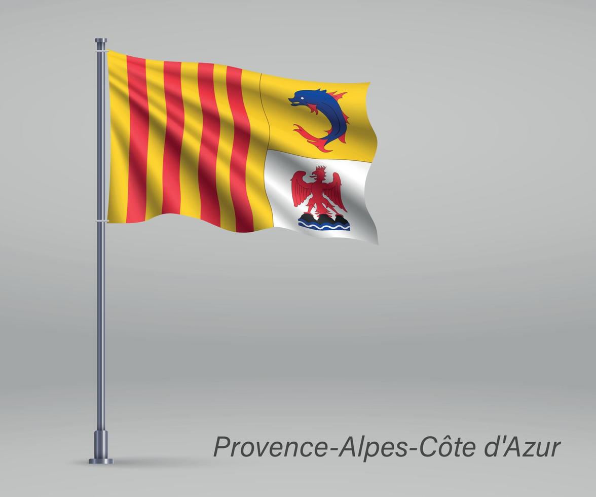 Waving flag of Provence-Alpes-Cote d'Azur - region of France on vector