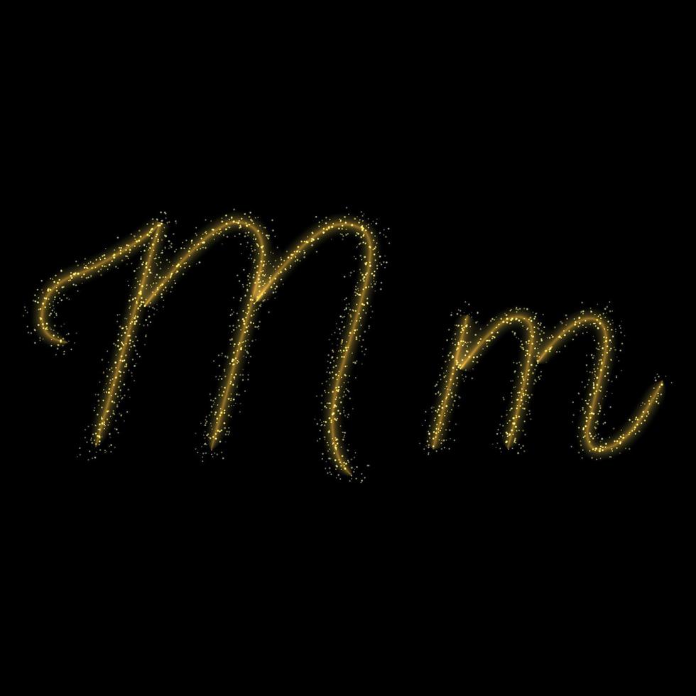 Gold glitter letter M, star sparkle trail font for your design vector
