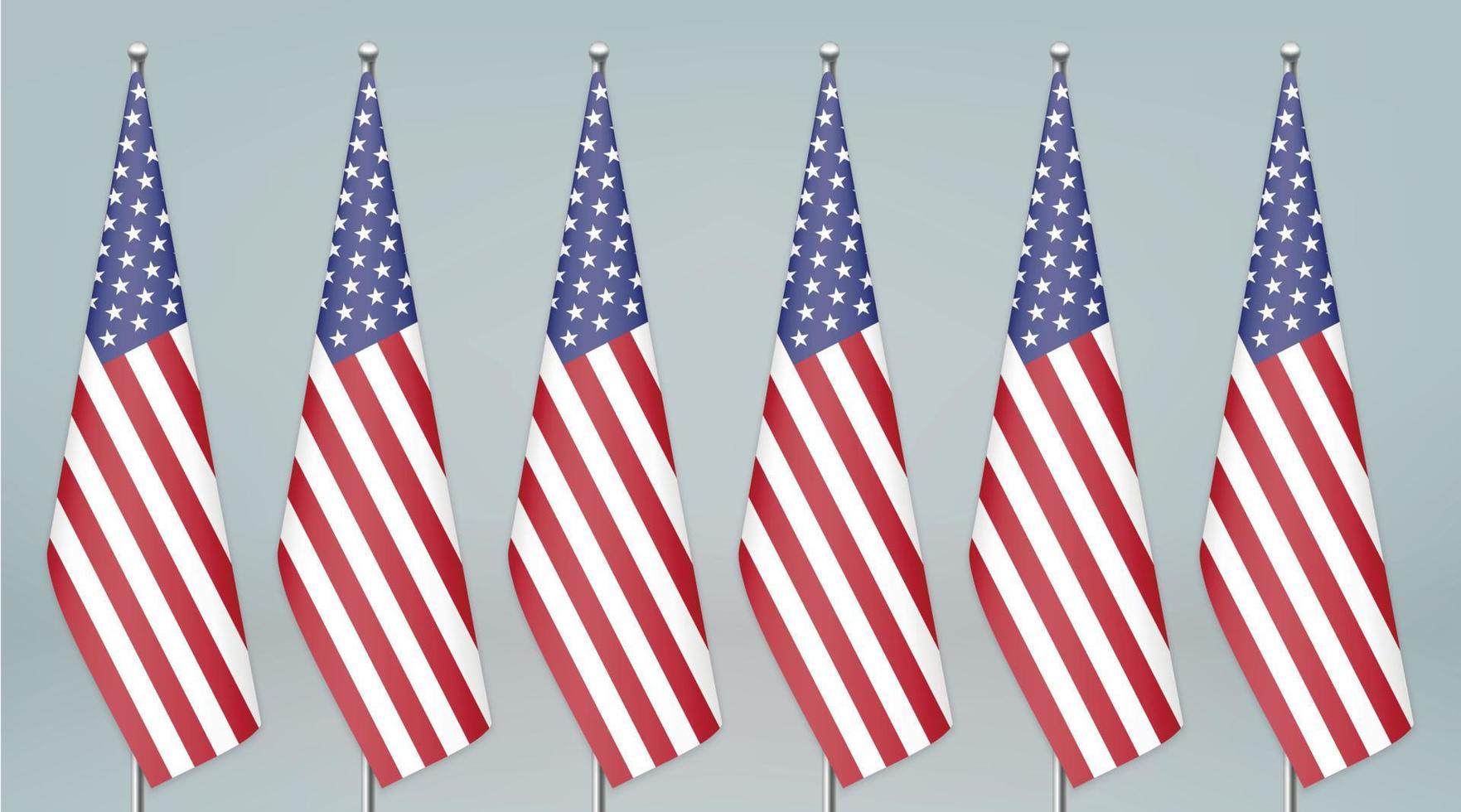 United States hanging flag on stand. Politic conference backgrou vector