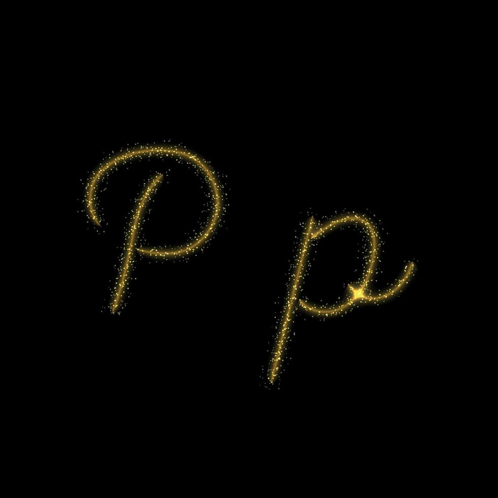 Gold glitter letter P, star sparkle trail font for your design vector