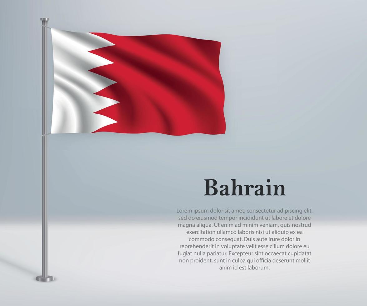 Waving flag of Bahrain on flagpole. Template for independence da vector