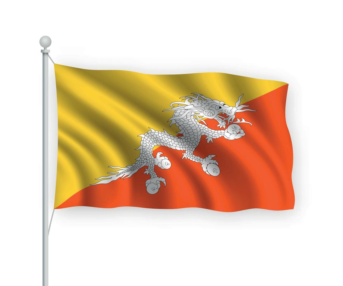 3d waving flag Bhutan Isolated on white background. vector