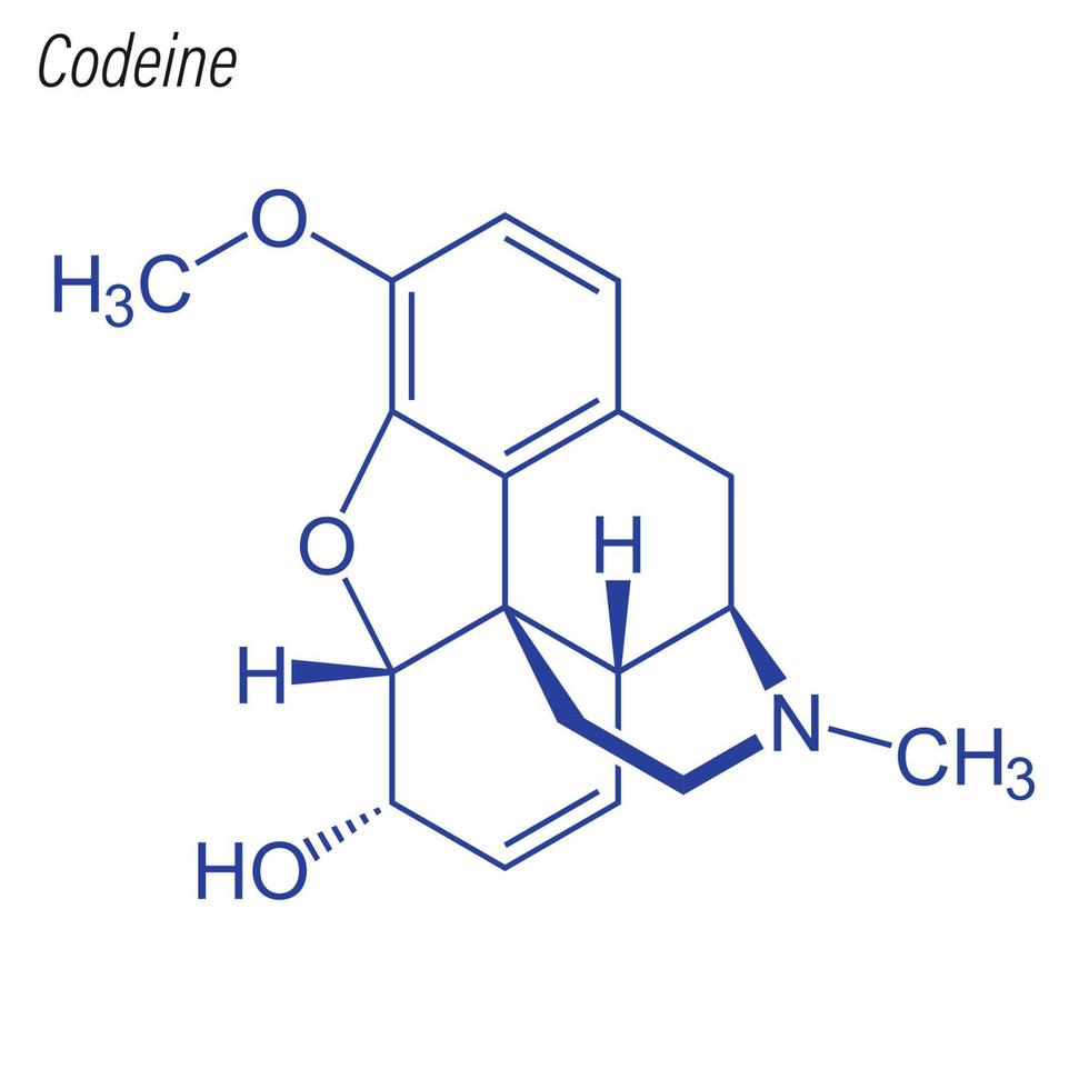 Vector Skeletal formula of Codeine. Drug chemical molecule.