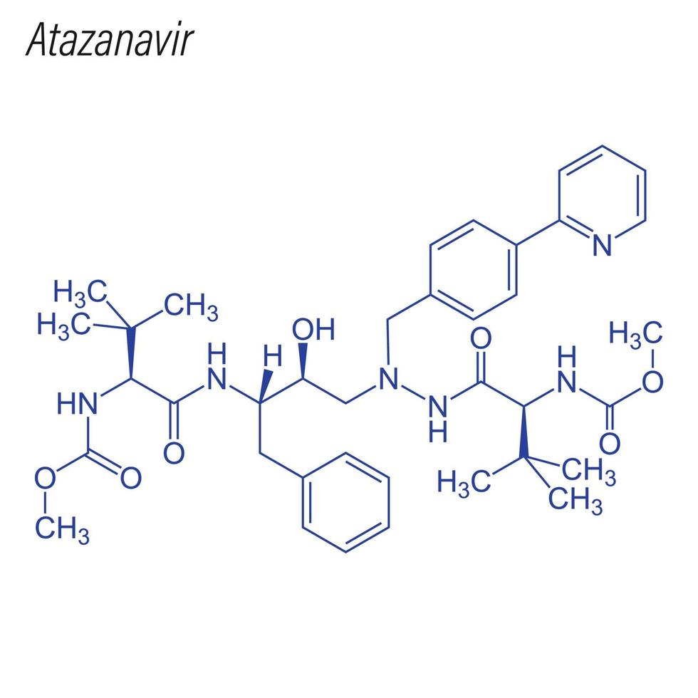 Vector Skeletal formula of Atazanavir. Drug chemical molecule.