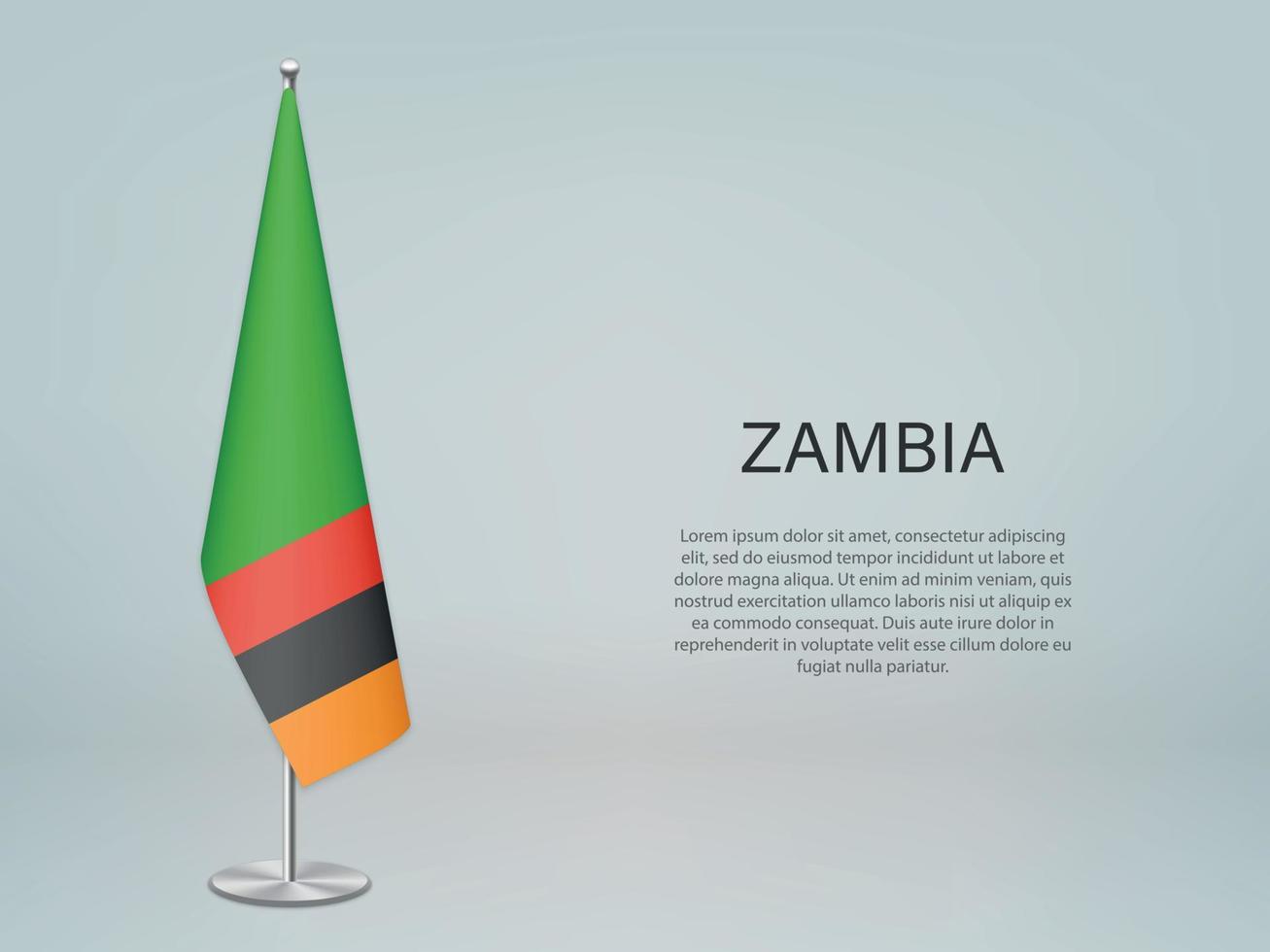 Zambia hanging flag on stand. Template forconference banner vector