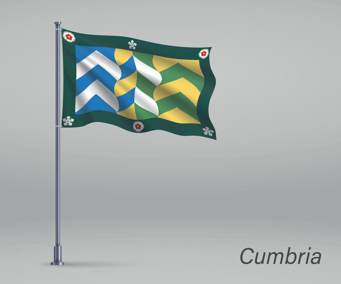 Waving flag of Cumbria - county of England on flagpole. Template vector