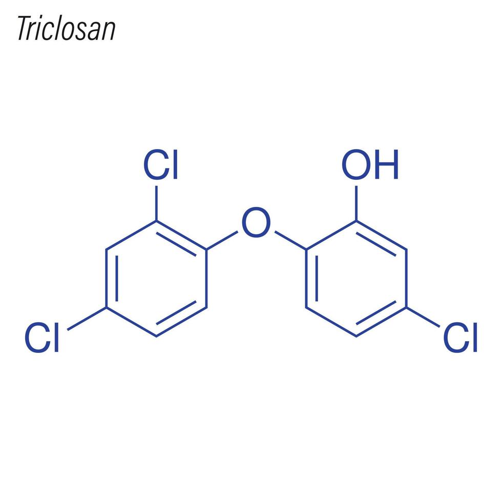 fórmula esquelética vectorial de triclosán. mol químico antimicrobiano vector