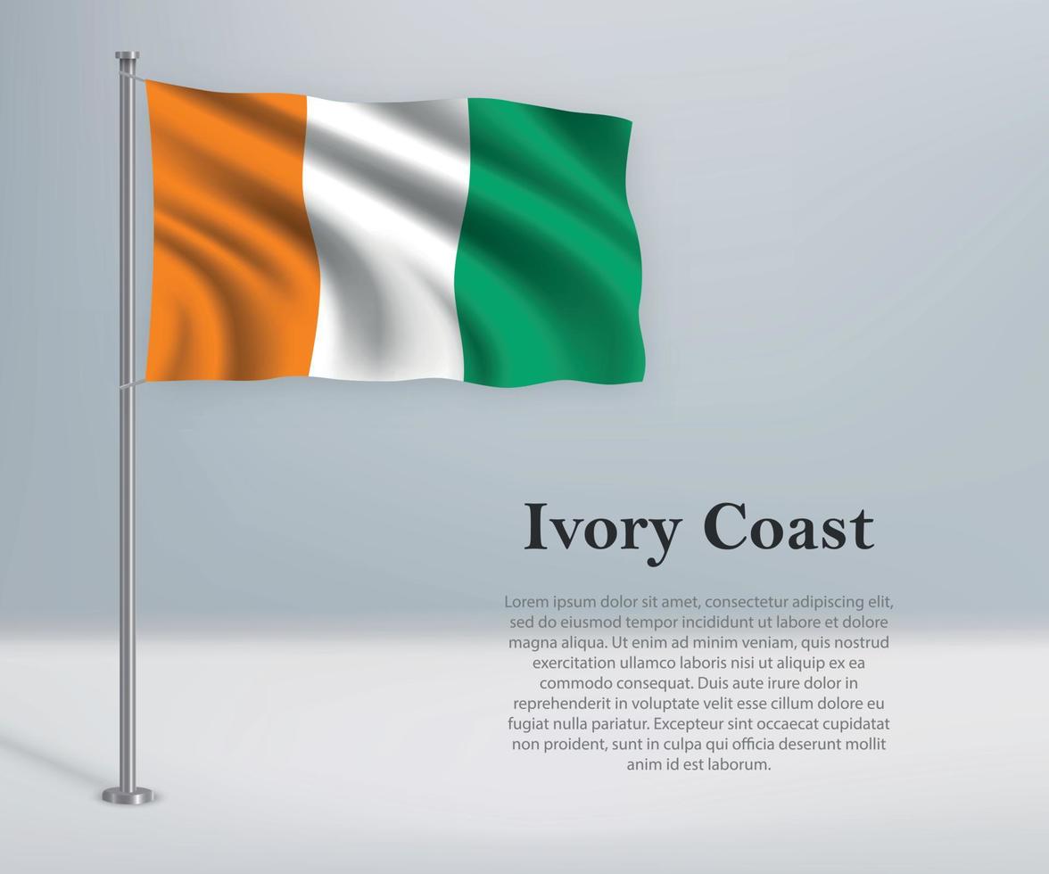 Waving flag of Ivory Coast on flagpole. Template for independenc vector
