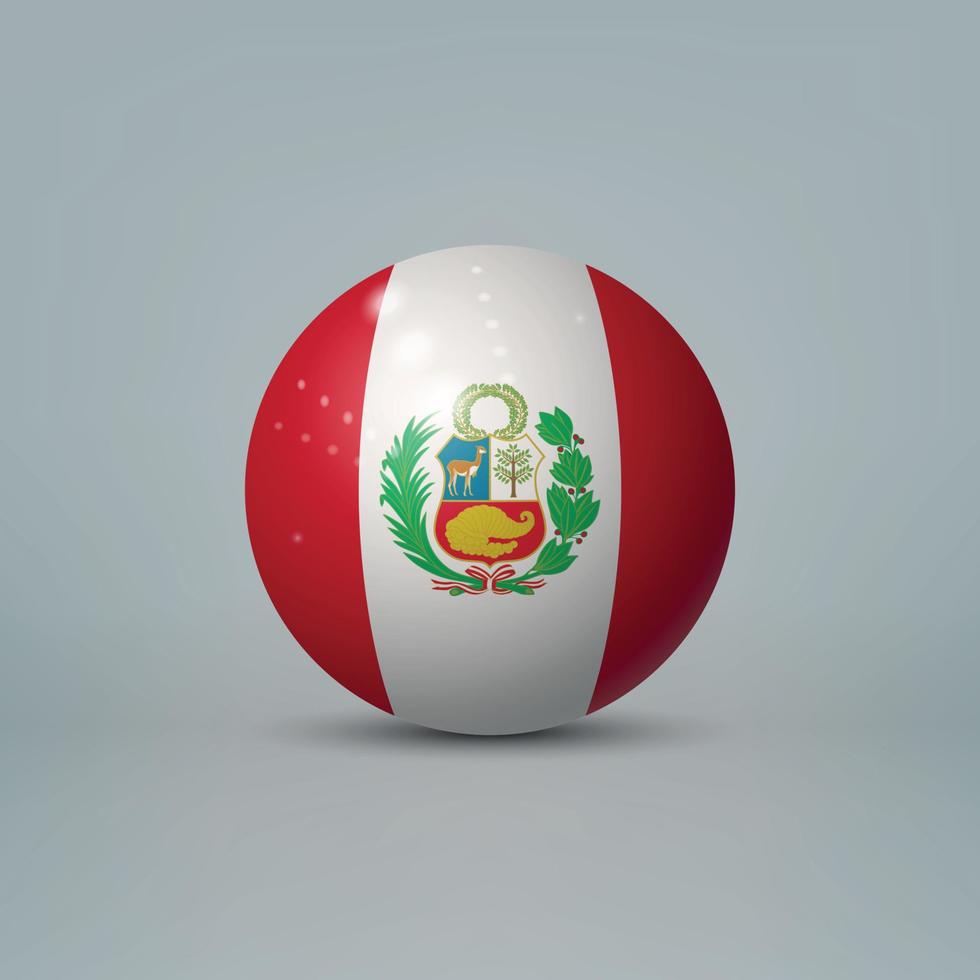 Bola o esfera de plástico brillante realista en 3d con bandera de perú vector