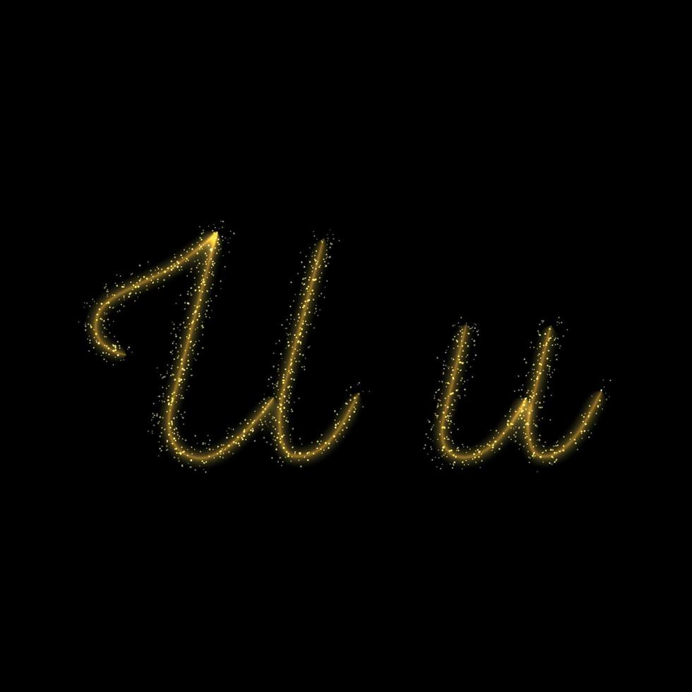 Gold glitter letter U, star sparkle trail font for your design vector