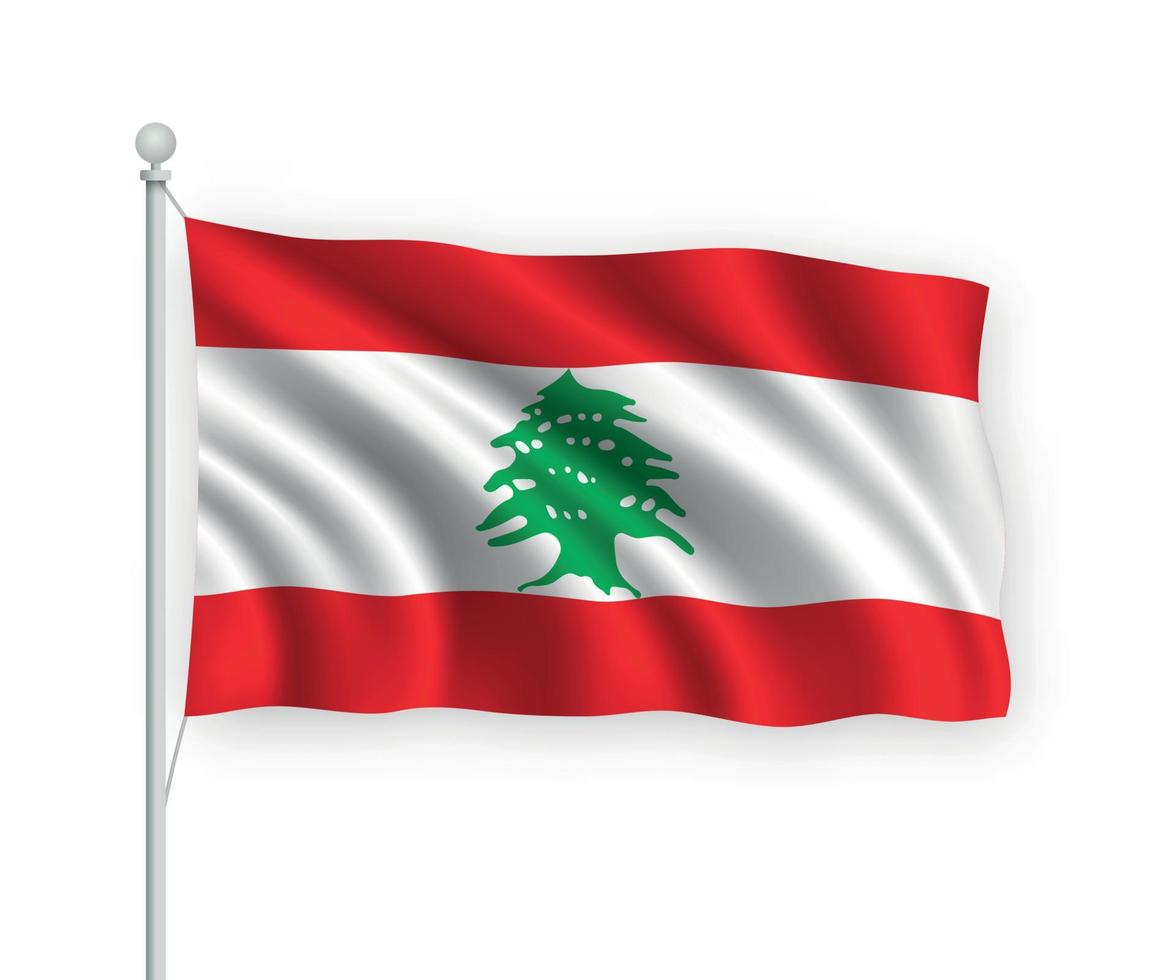 3d bandera ondeante líbano aislado sobre fondo blanco. vector