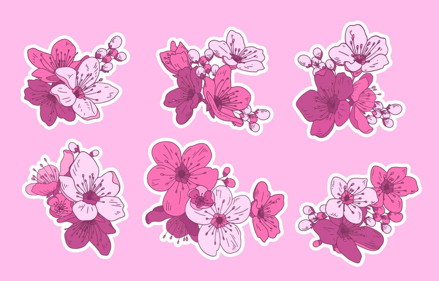 Cherry Blossom Sticker Set vector