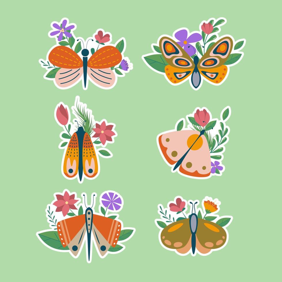 colección de pegatinas de insectos de primavera vector