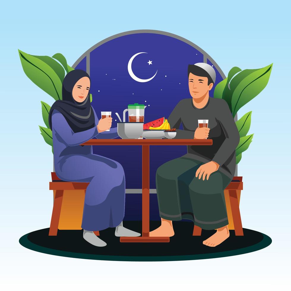 Young Couples Having Iftar Dinner vector