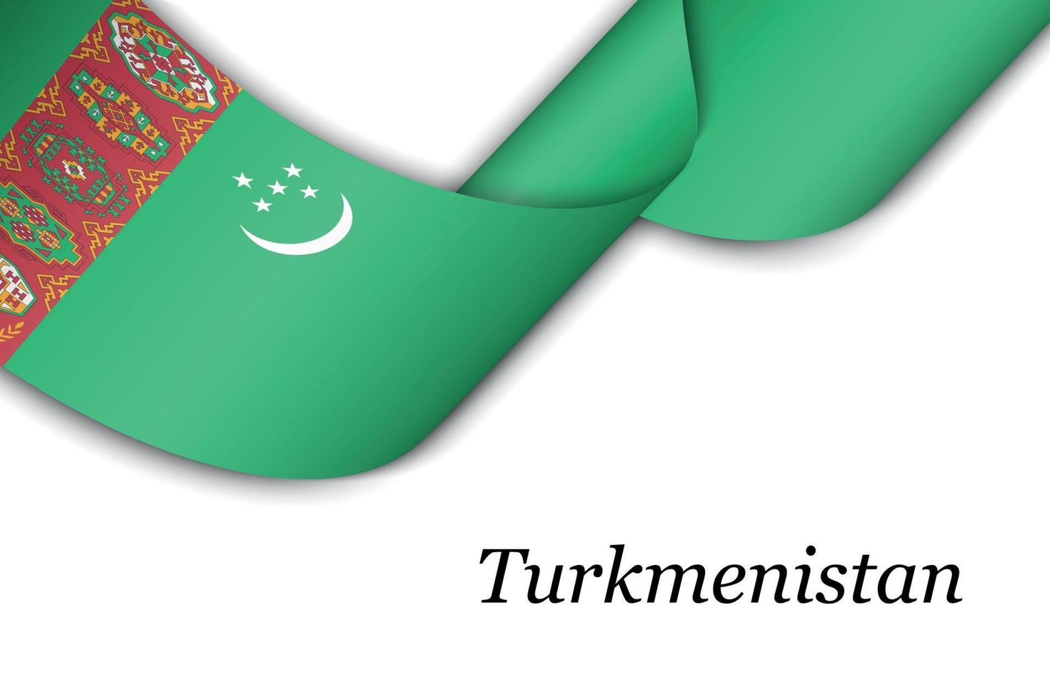 Waving ribbon or banner with flag of Turkmenistan vector