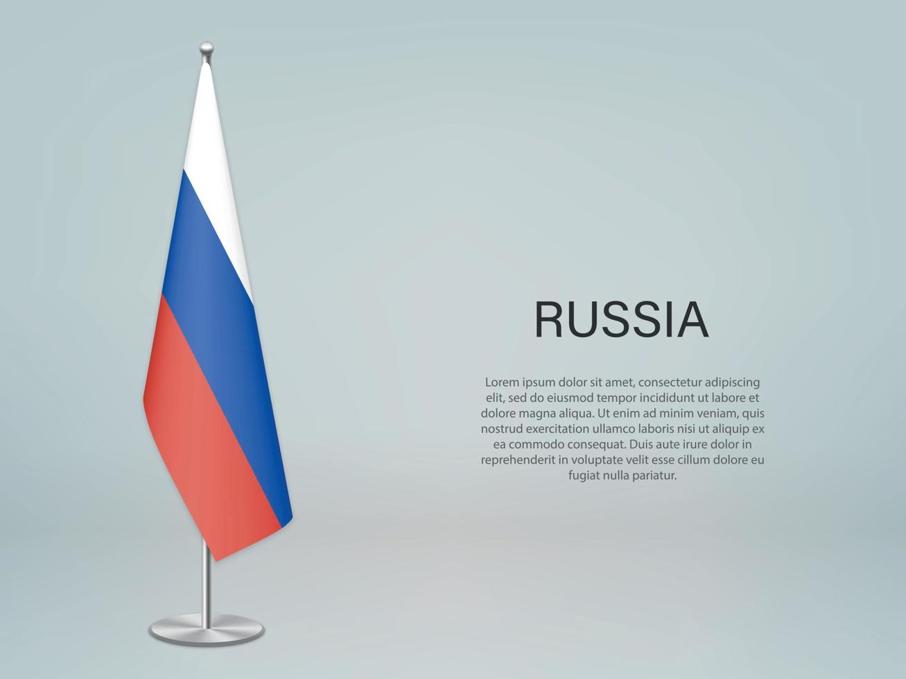 Russia hanging flag on stand. Template forconference banner vector