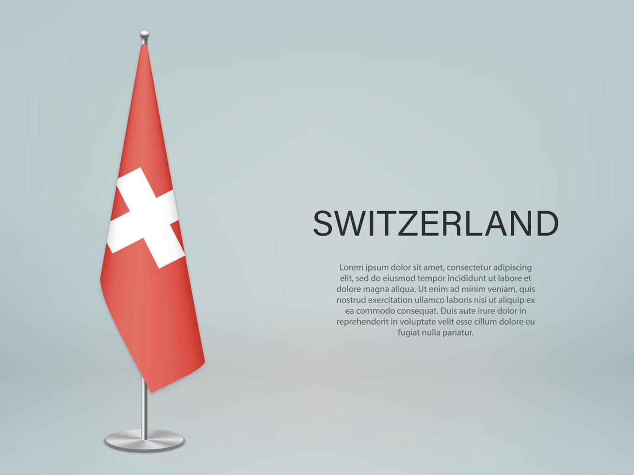 Switzerland hanging flag on stand. Template forconference banner vector