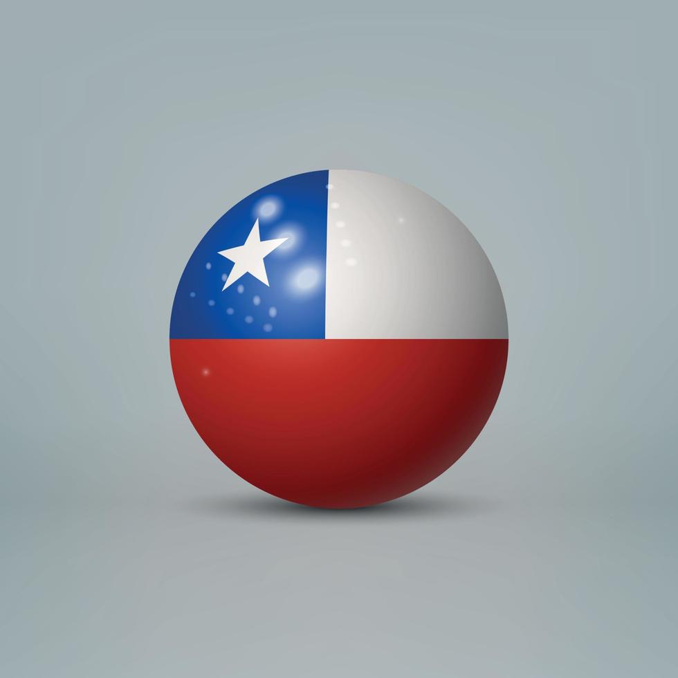 Bola o esfera de plástico brillante realista en 3d con bandera de chile vector