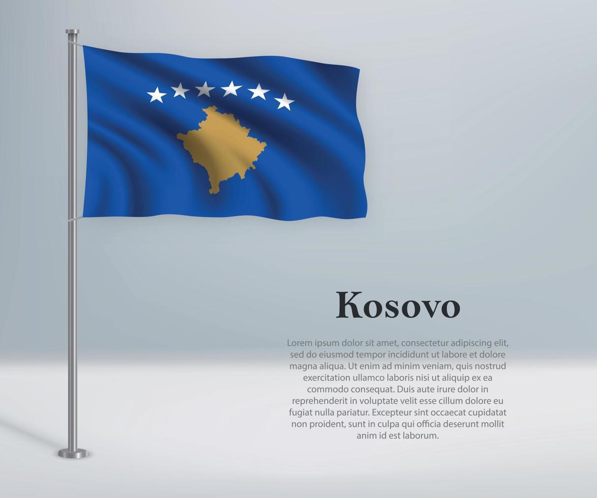 Waving flag of Kosovo on flagpole. Template for independence day vector