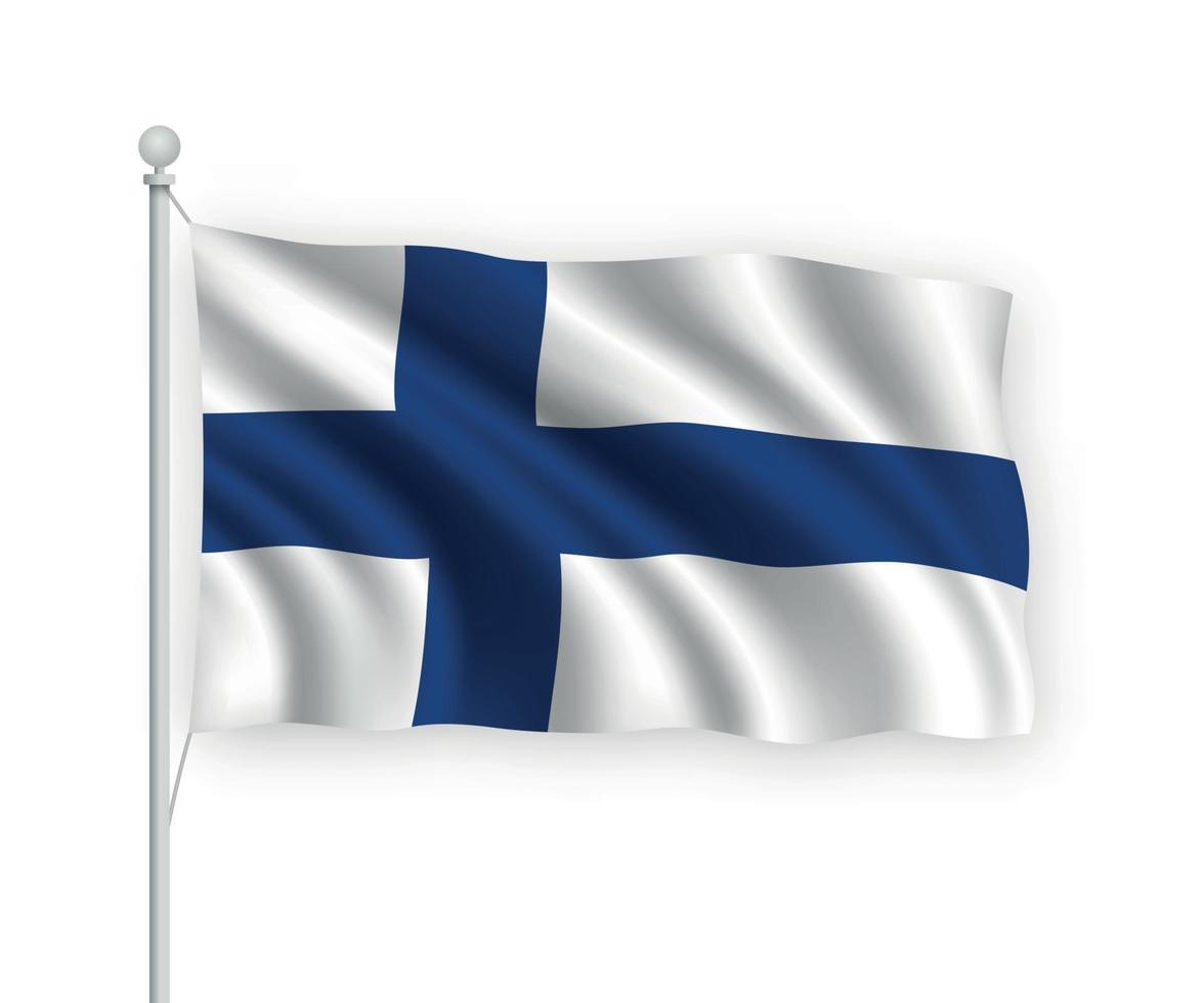 3d bandera ondeante finlandia aislado sobre fondo blanco. vector