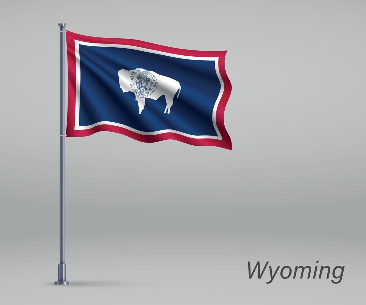 ondeando la bandera de wyoming - estado de estados unidos en el asta de la bandera. tiempo vector