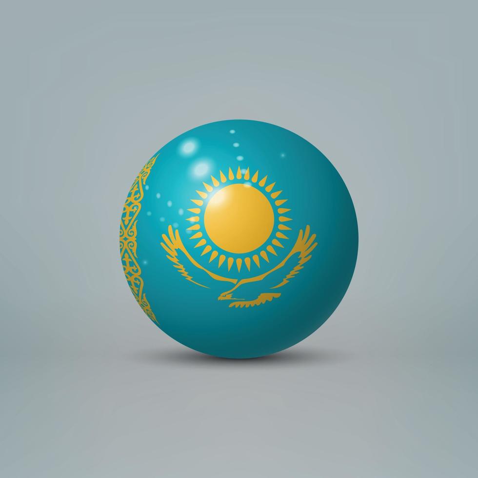 Bola o esfera de plástico brillante realista en 3d con bandera de kazakhst vector