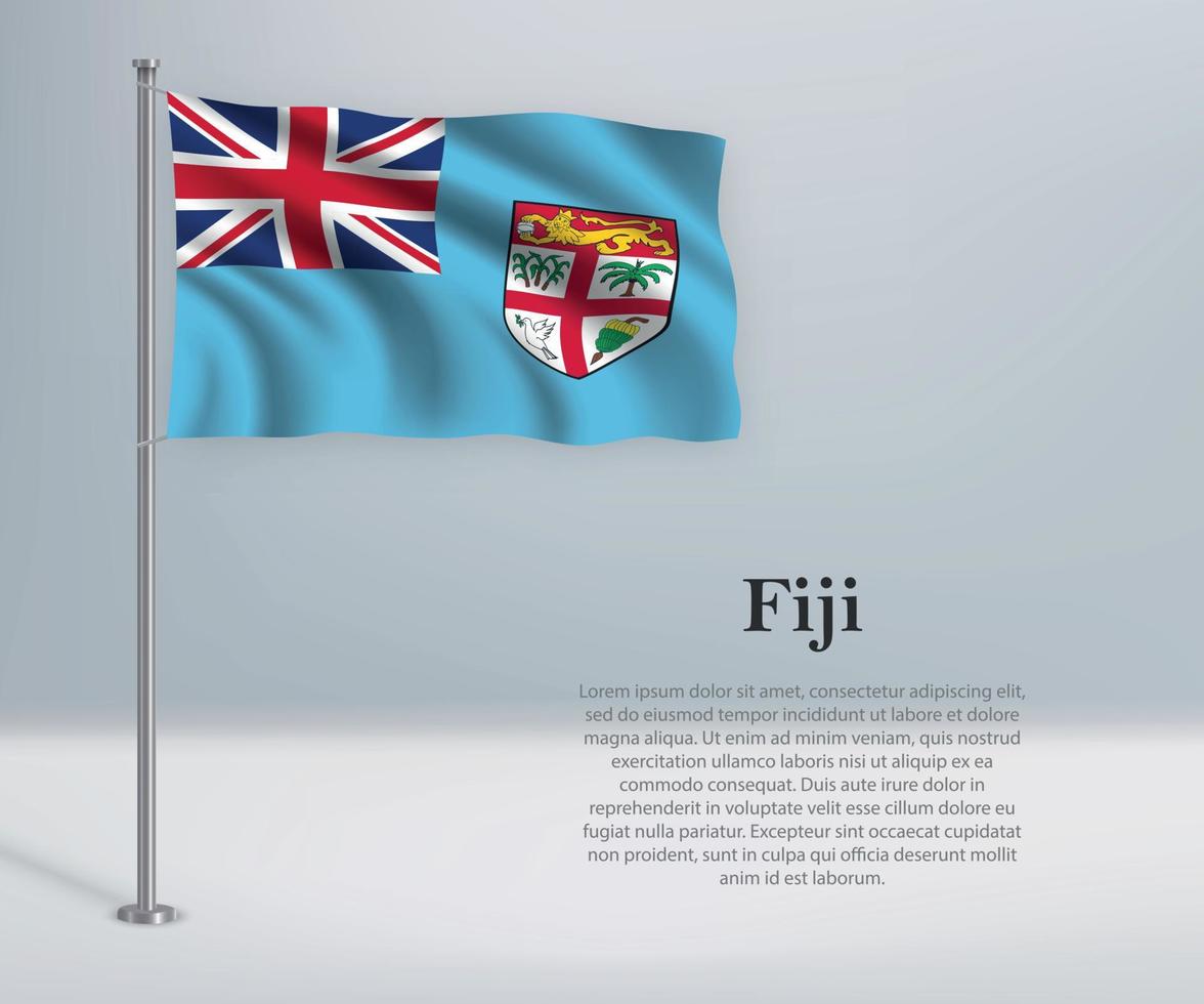 ondeando la bandera de Fiji en el asta de la bandera. plantilla para el día de la independencia vector