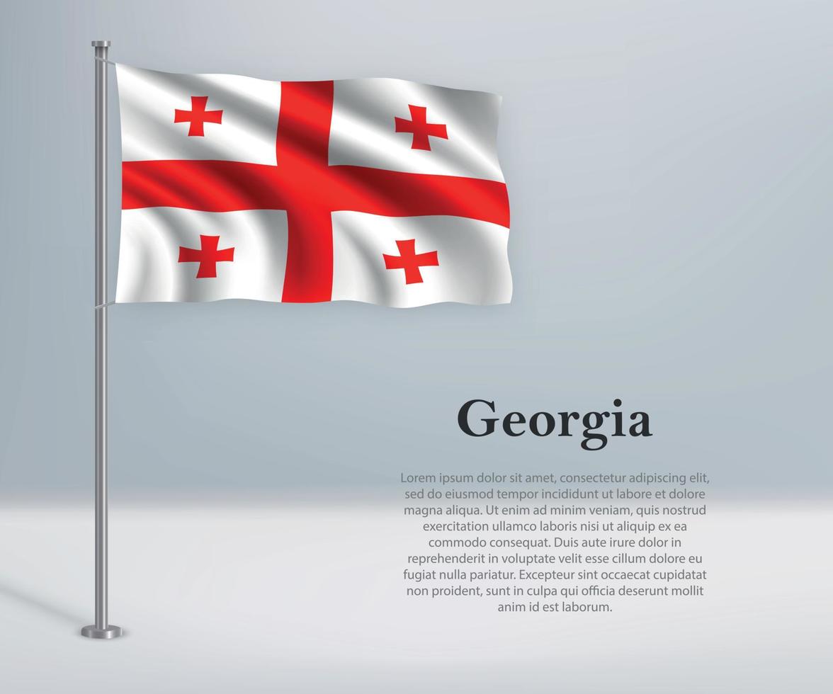 Waving flag of Georgia on flagpole. Template for independence da vector