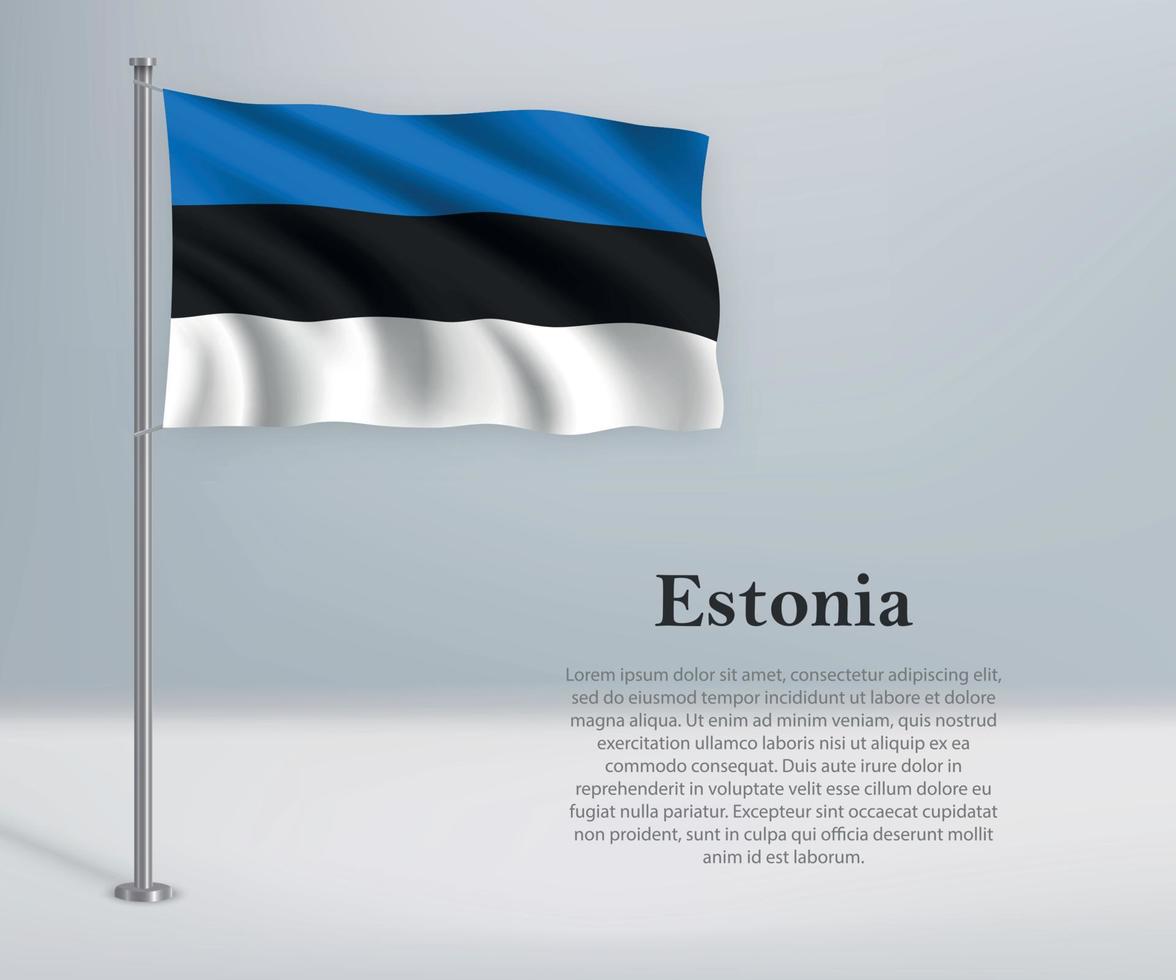 Waving flag of Estonia on flagpole. Template for independence da vector