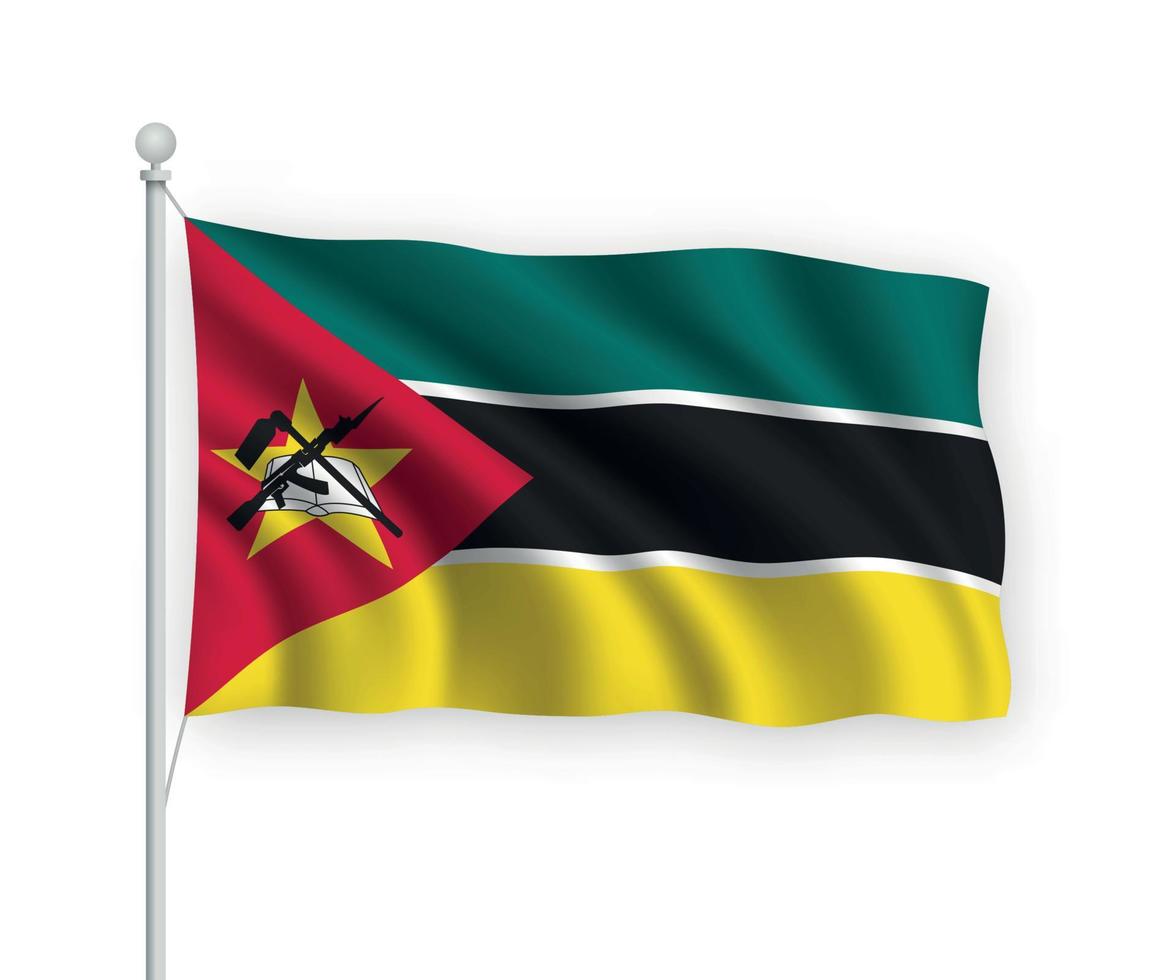 3d bandera ondeante mozambique aislado sobre fondo blanco. vector