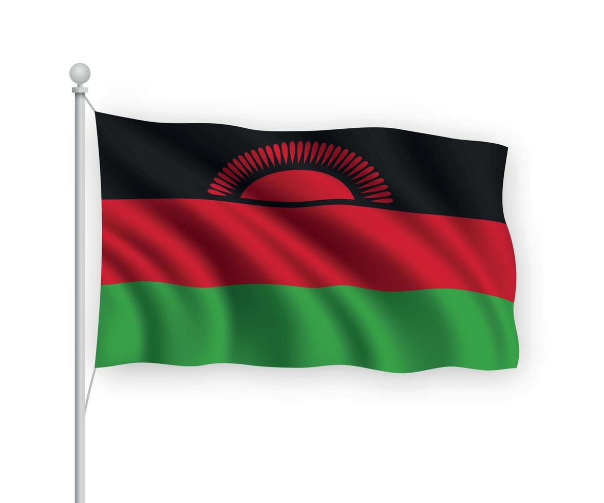 3d waving flag Malawi Isolated on white background. vector