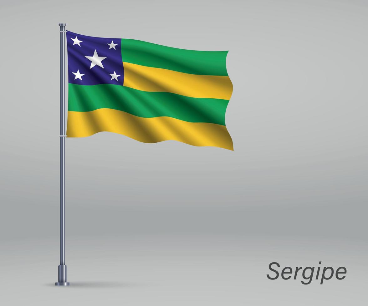 Waving flag of Sergipe - state of Brazil on flagpole. Template f vector