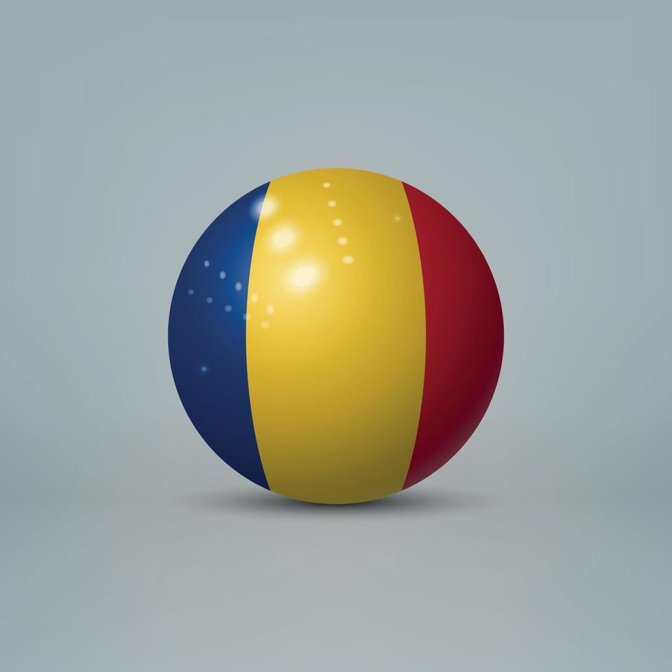 Bola o esfera de plástico brillante realista en 3d con bandera de rumania vector