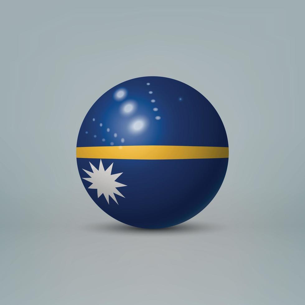 Bola o esfera de plástico brillante realista en 3d con bandera de nauru vector