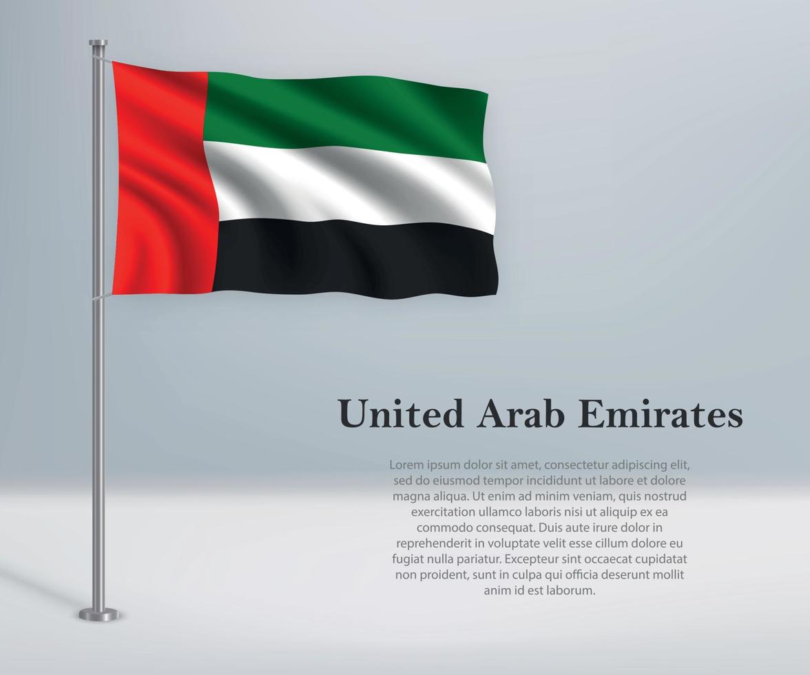 ondeando la bandera de los emiratos árabes unidos en el asta de la bandera. plantilla para en vector