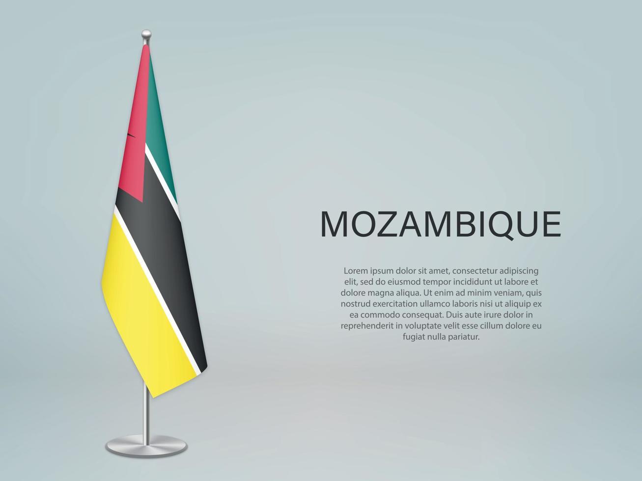 mozambique bandera colgante en el stand. plantilla para banner de conferencia vector