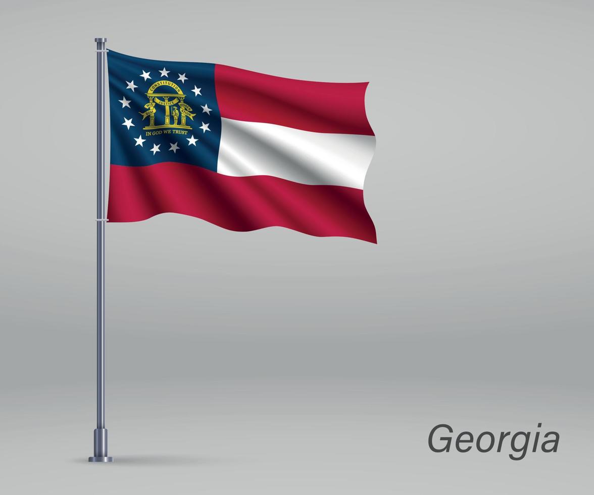 Waving flag of Georgia - state of United States on flagpole. Tem vector