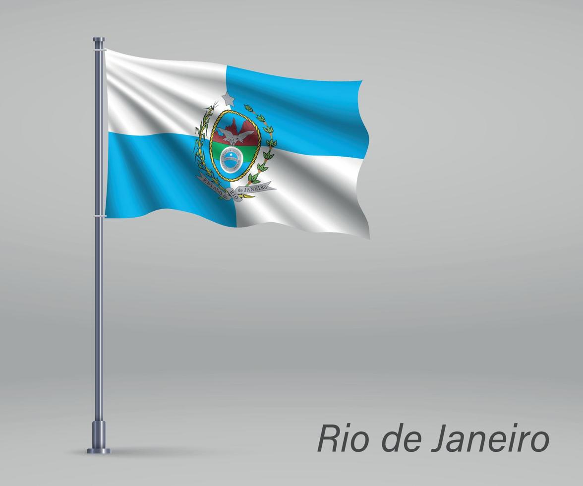 ondeando la bandera de río de janeiro - estado de brasil en el asta de la bandera. tiempo vector