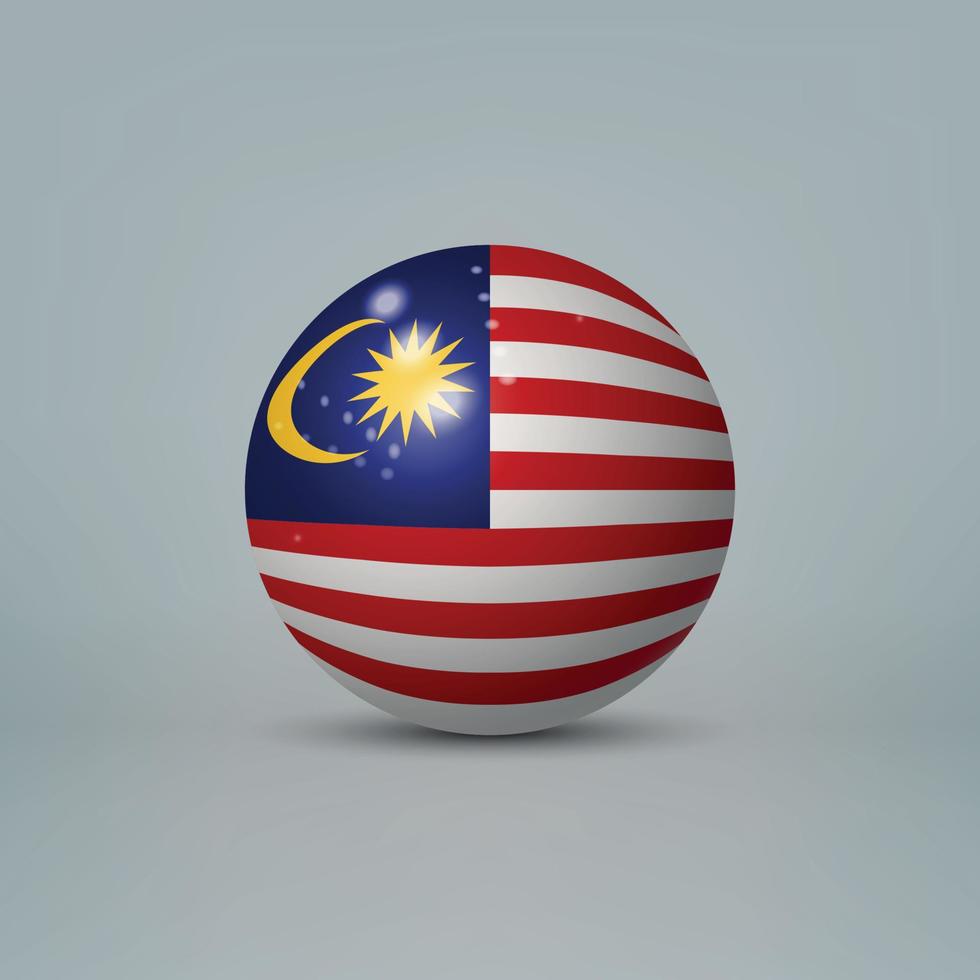 Bola o esfera de plástico brillante realista en 3d con bandera de malasia vector