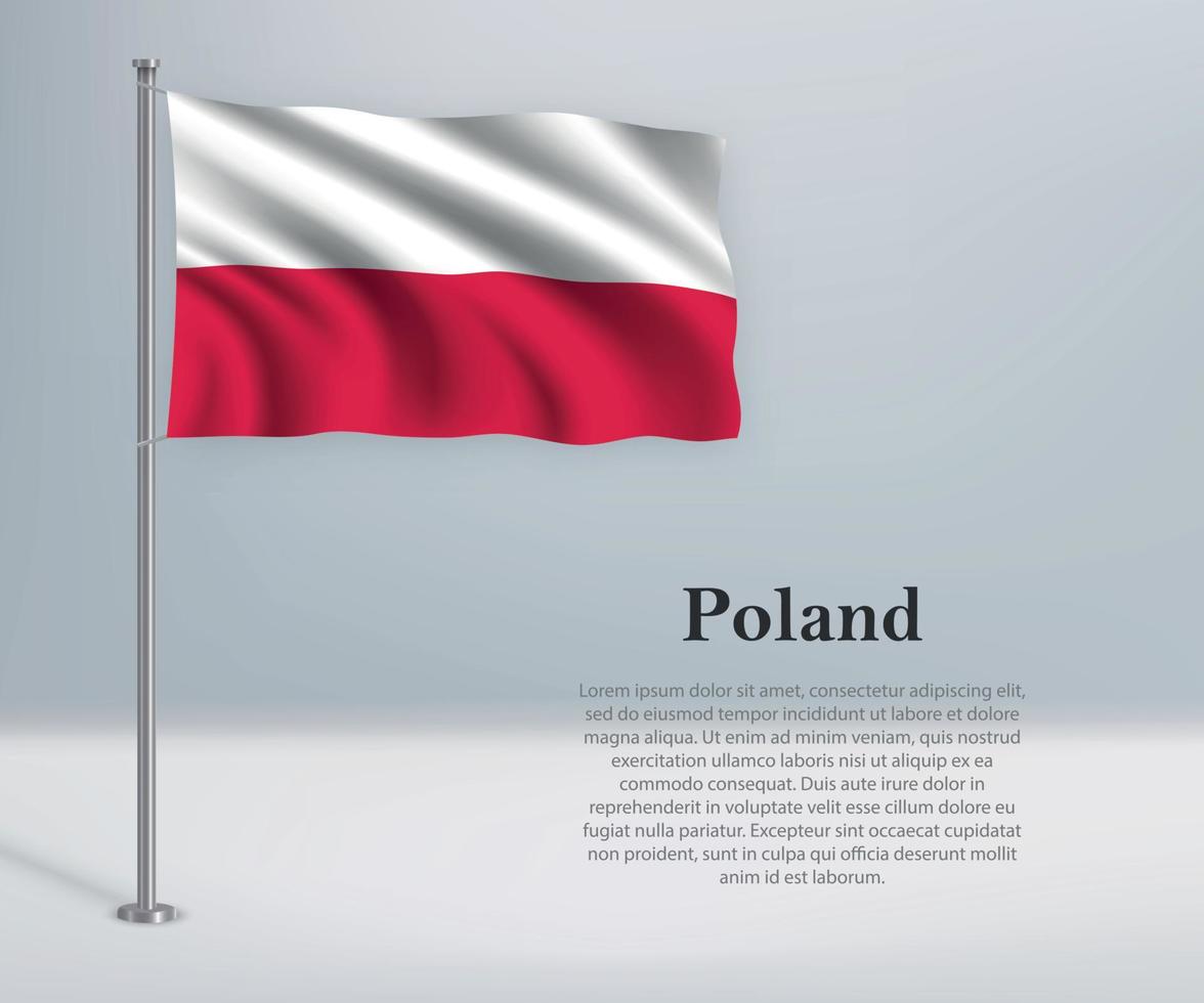 Waving flag of Poland on flagpole. Template for independence day vector