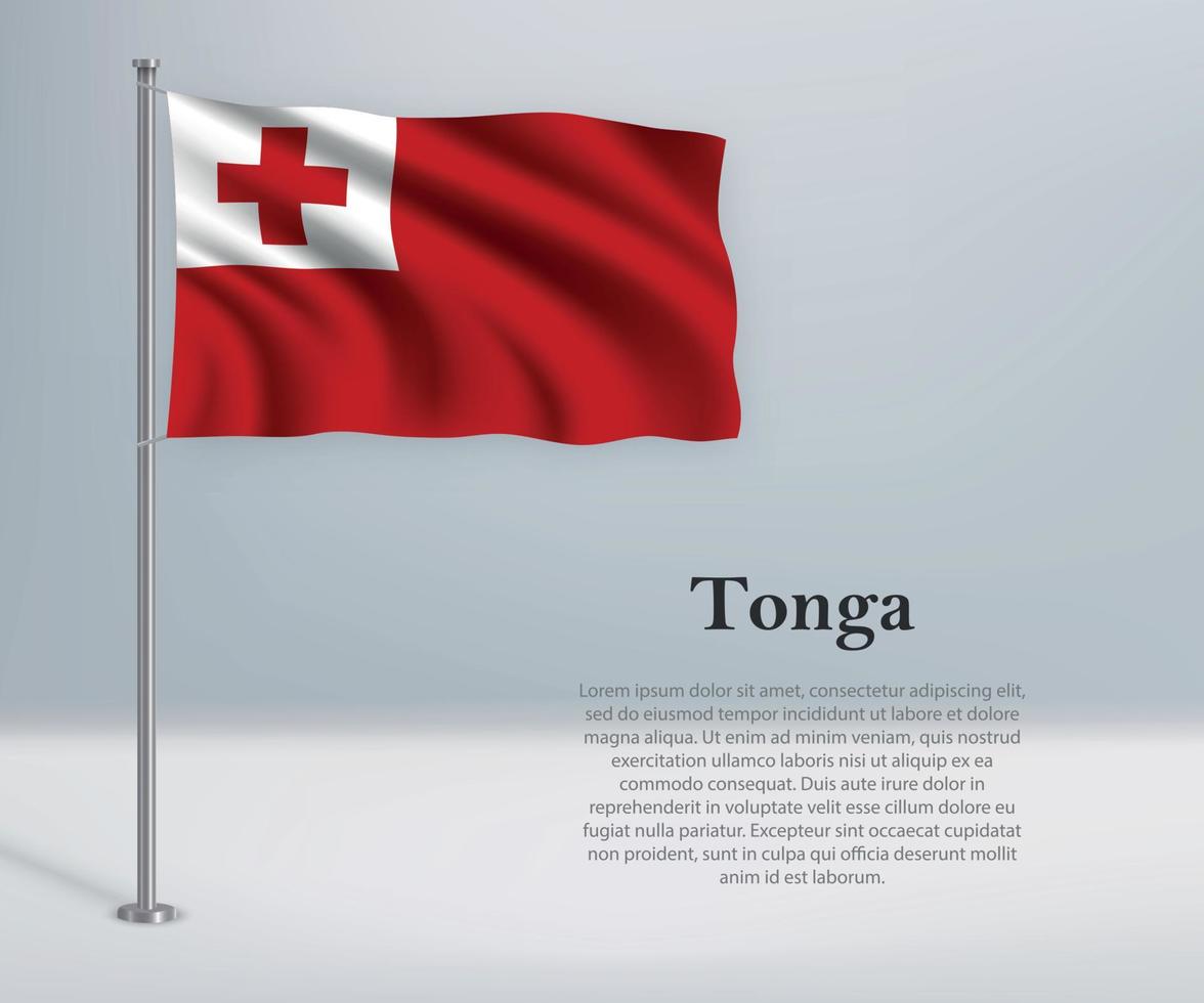 Waving flag of Tonga on flagpole. Template for independence day vector