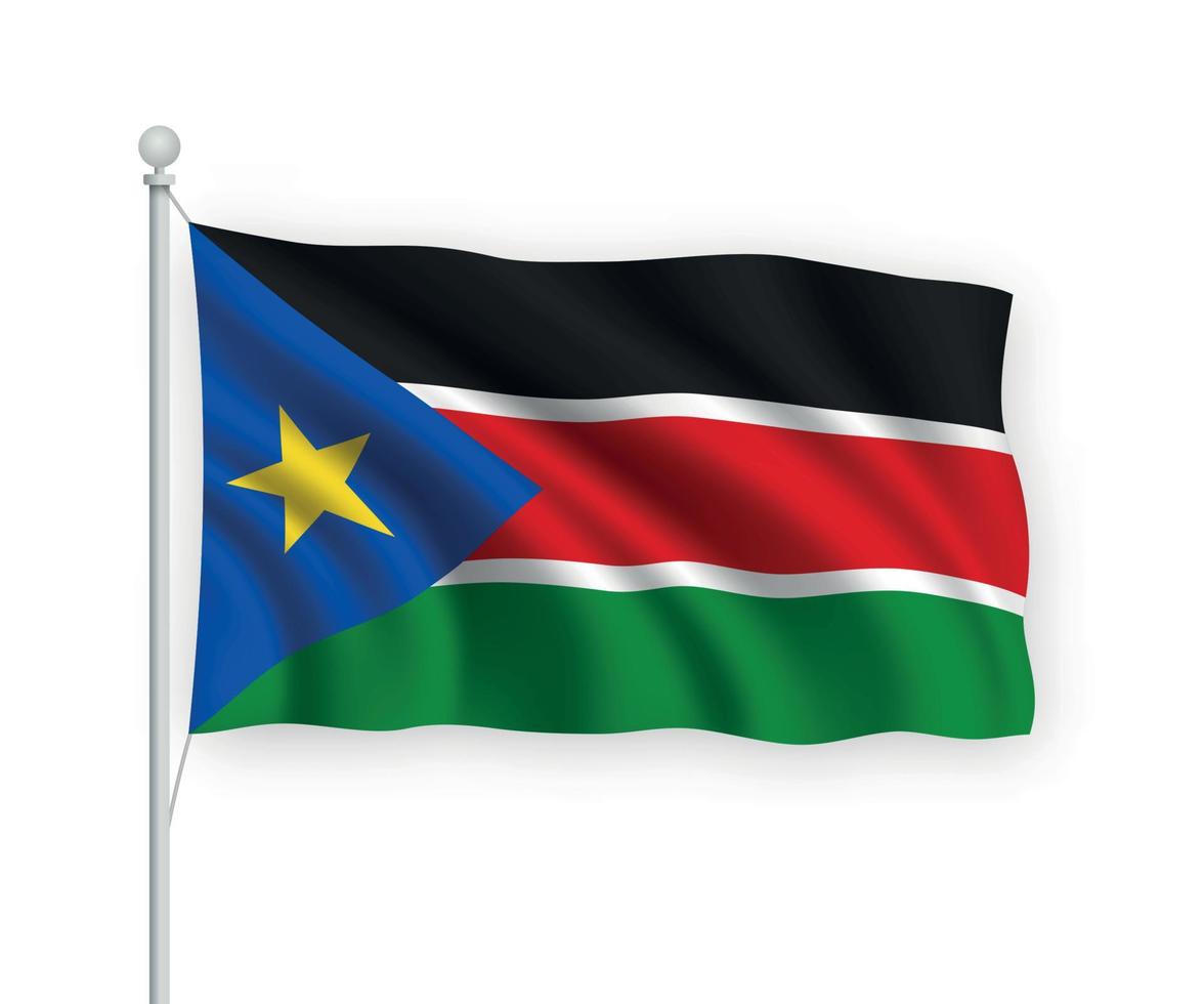 3d waving flag South Sudan Isolated on white background. vector