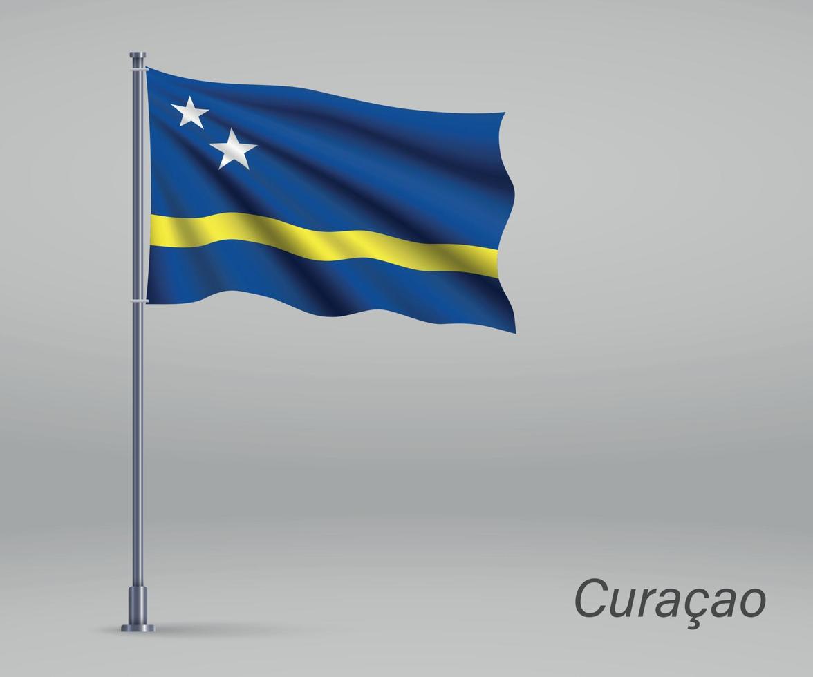 ondeando la bandera de curacao - provincia de países bajos en el asta de la bandera. te vector