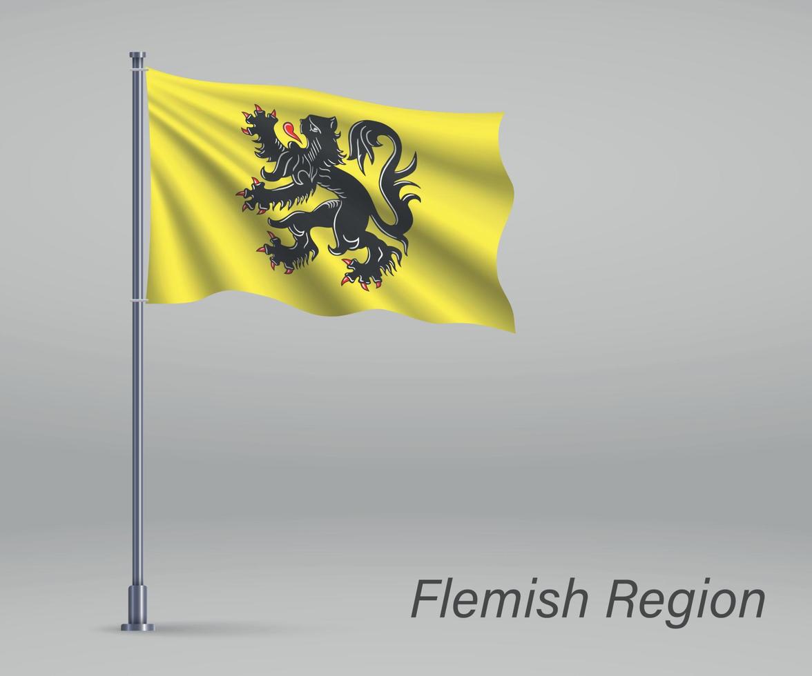 Waving flag of Flemish Region of Belgium on flagpole. Template f vector