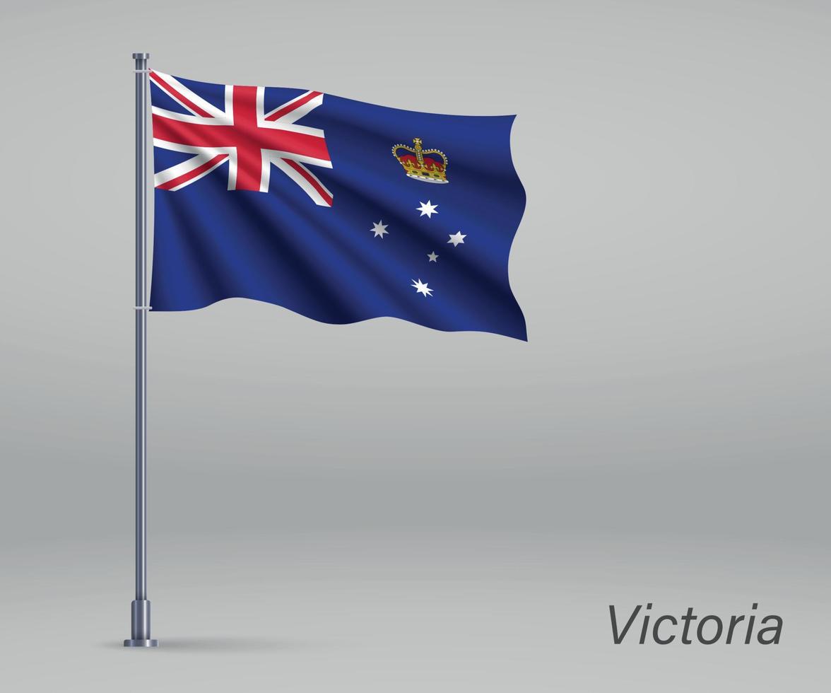 Waving flag of Victoria - state of Australia on flagpole. Templa vector