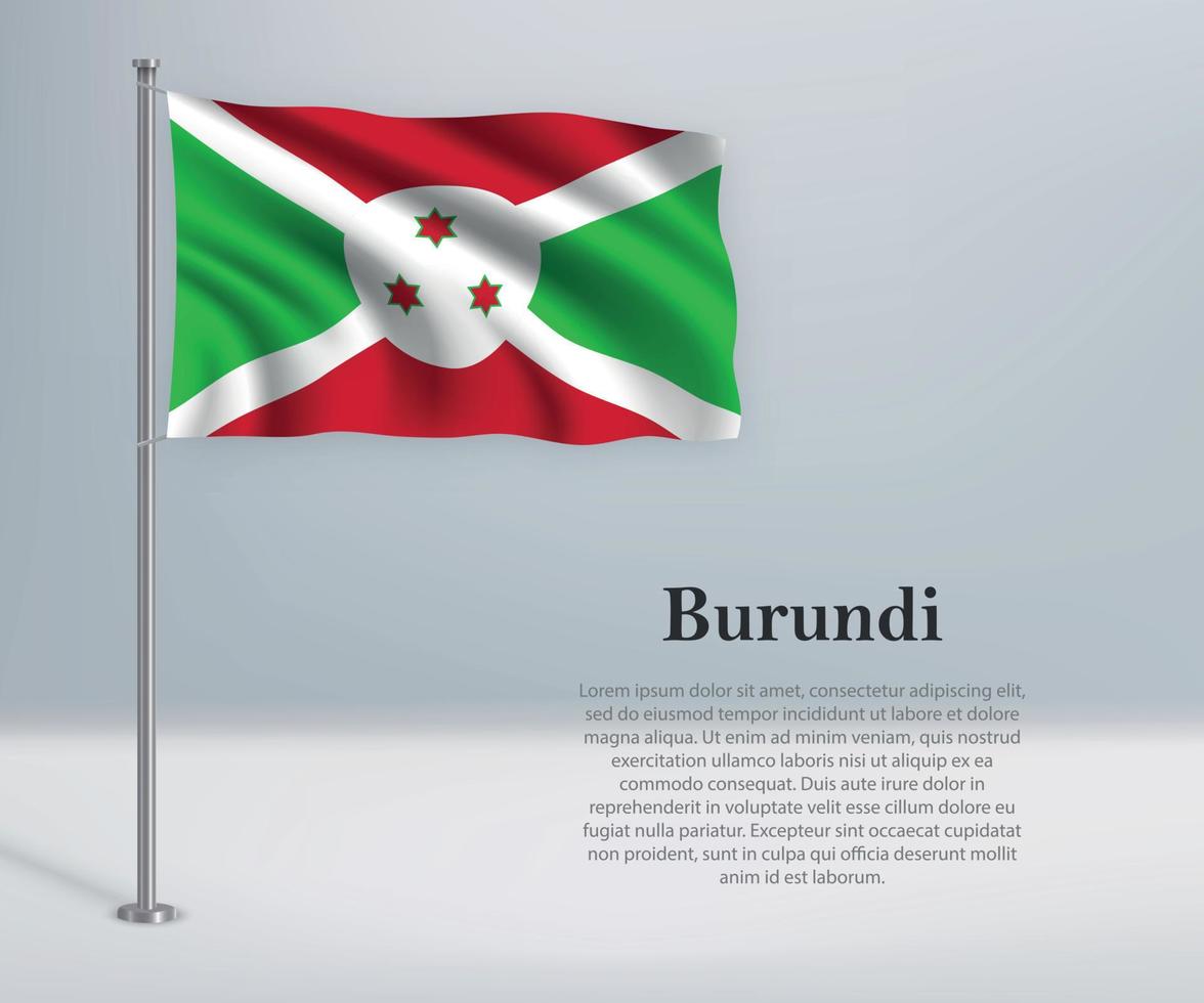ondeando la bandera de burundi en el asta de la bandera. plantilla para la independencia da vector