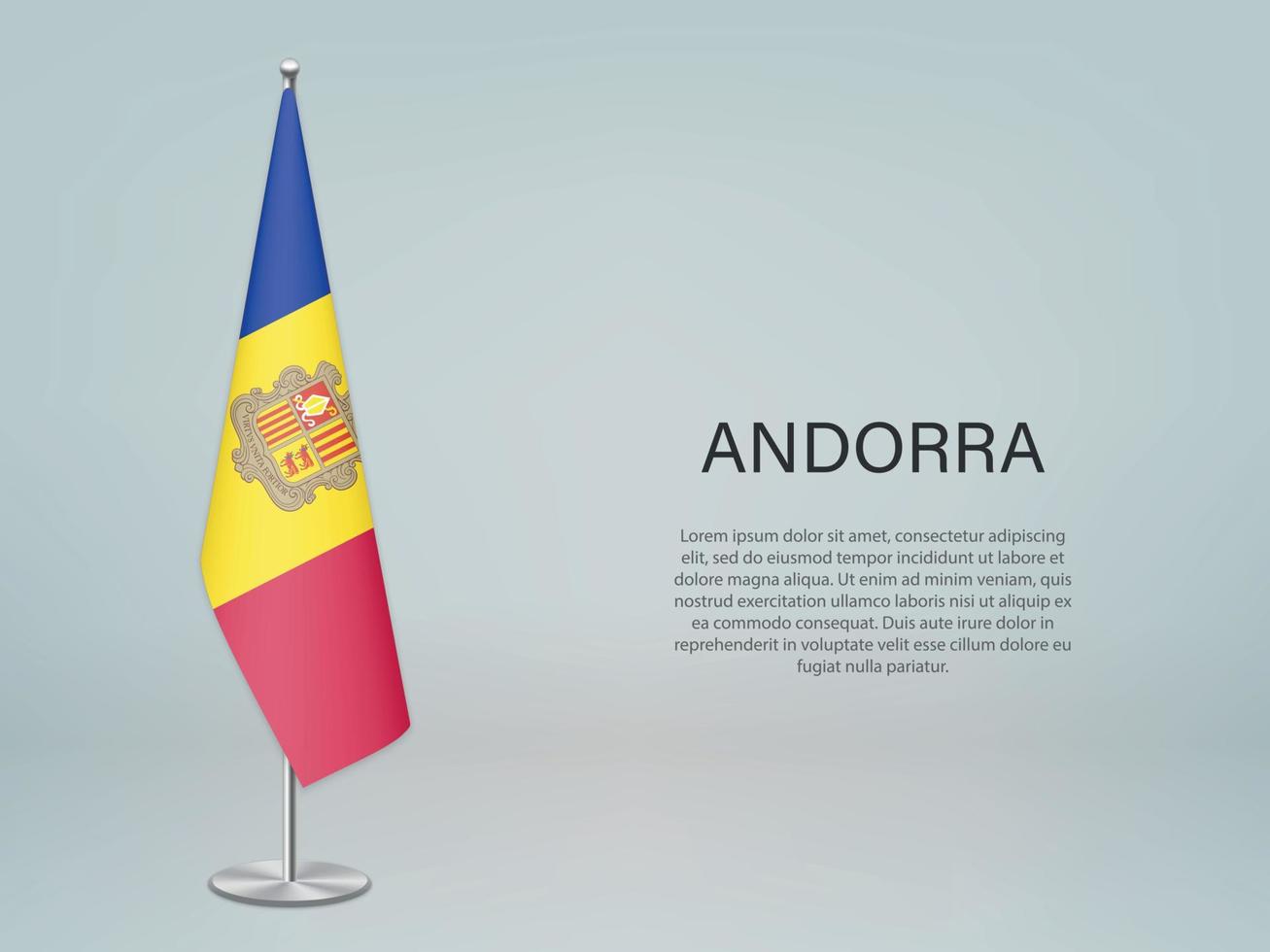 Andorra hanging flag on stand. Template forconference banner vector