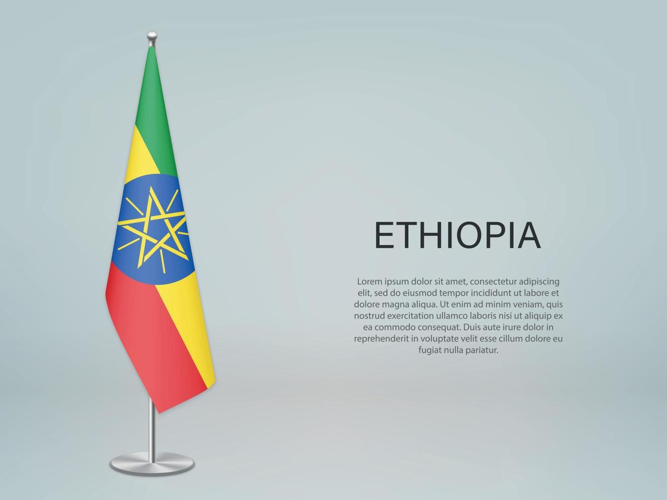 Ethiopia hanging flag on stand. Template forconference banner vector